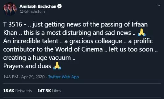 12 ucapan duka para seleb Bollywood Twitter