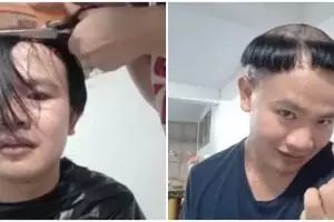 Aksi pria cukur rambut model payung, jadi hiburan warganet