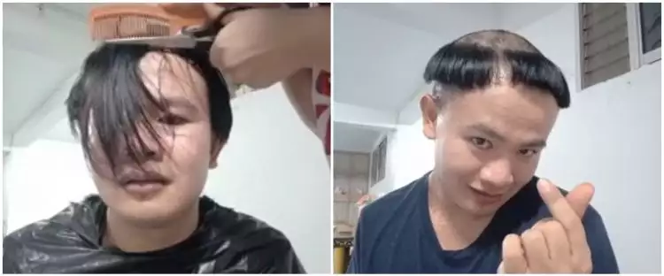 Aksi pria cukur rambut model payung, jadi hiburan warganet