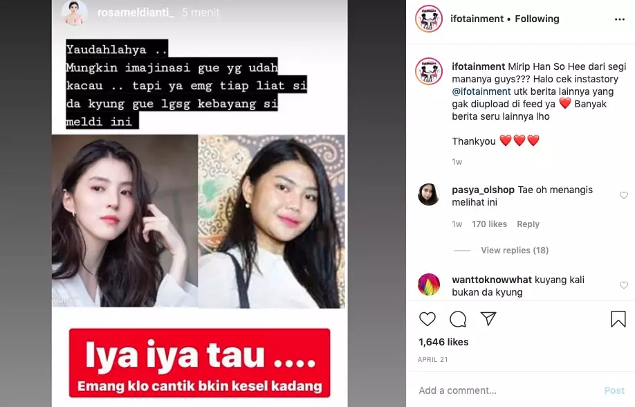 Rosa Meldianti ngaku Han So-hee © 2020 brilio.net