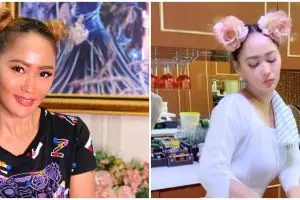 8 Gaya Inul Daratista saat masak, stylish dengan rambut kepang