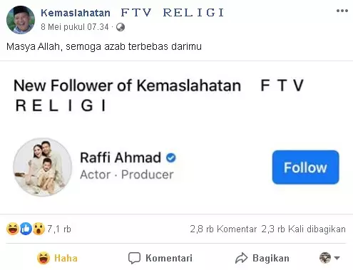 Bukti Raffi Ahmad suka akun meme Berbagai sumber