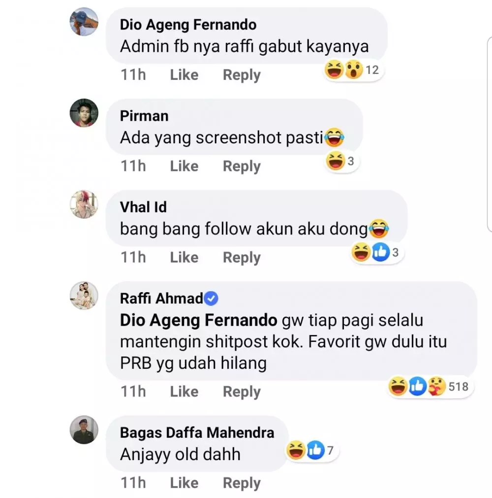 Bukti Raffi Ahmad suka akun meme Berbagai sumber