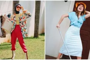 Gaya nyentrik 8 seleb lakukan pekerjaan rumah, masak pakai gaun
