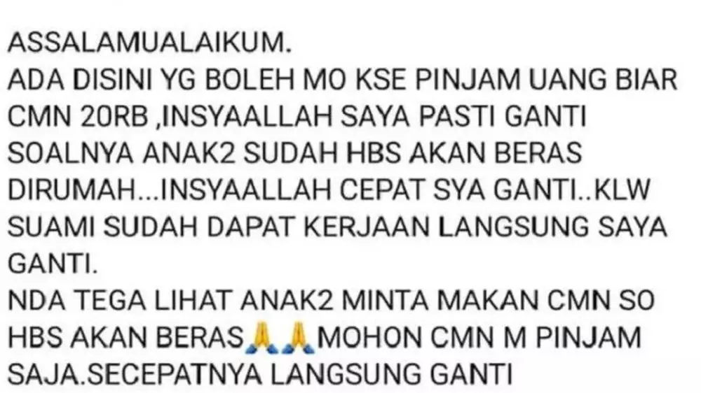 ibu pinjam 20 ribu di fb © 2020 brilio.net ibu pinjam 20 ribu di fb © 2020 brilio.net