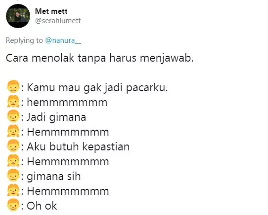10 Cuitan lucu cara menolak tanpa bilang tidak © 2020 brilio.net 10 Cuitan lucu cara menolak tanpa bilang tidak © 2020 brilio.net