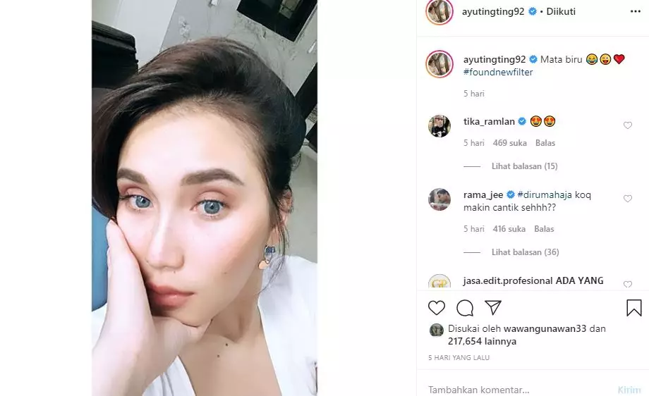 Potret Ayu Ting Ting pakai filter  © 2020 brilio.net