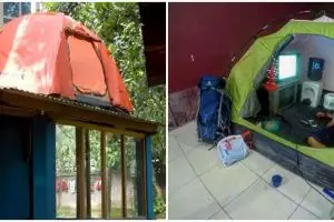 Kangen mendaki, 12 potret tenda dalam rumah ini kocak banget