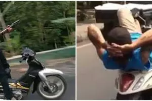 10 Gaya absurd pengendara motor, bikin tepuk jidat