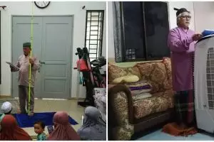 10 Potret unik ceramah saat Lebaran di rumah, pakai alat seadanya