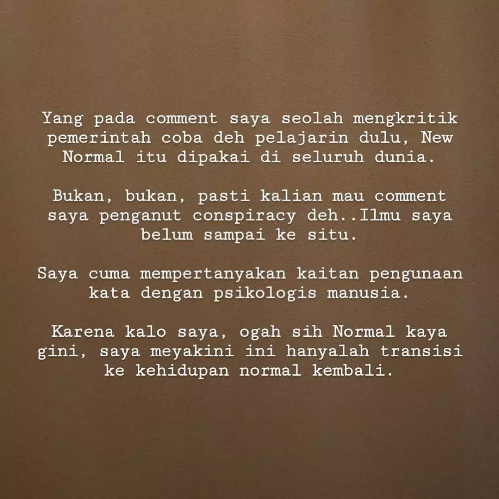 atiqah hasiholan berikan pendapat istilah new normal instagram atiqah hasiholan berikan pendapat istilah new normal instagram