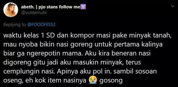 pengalaman masak pertama twitter