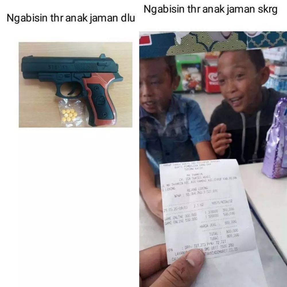 Meme bocah habisin THR Berbagai sumber