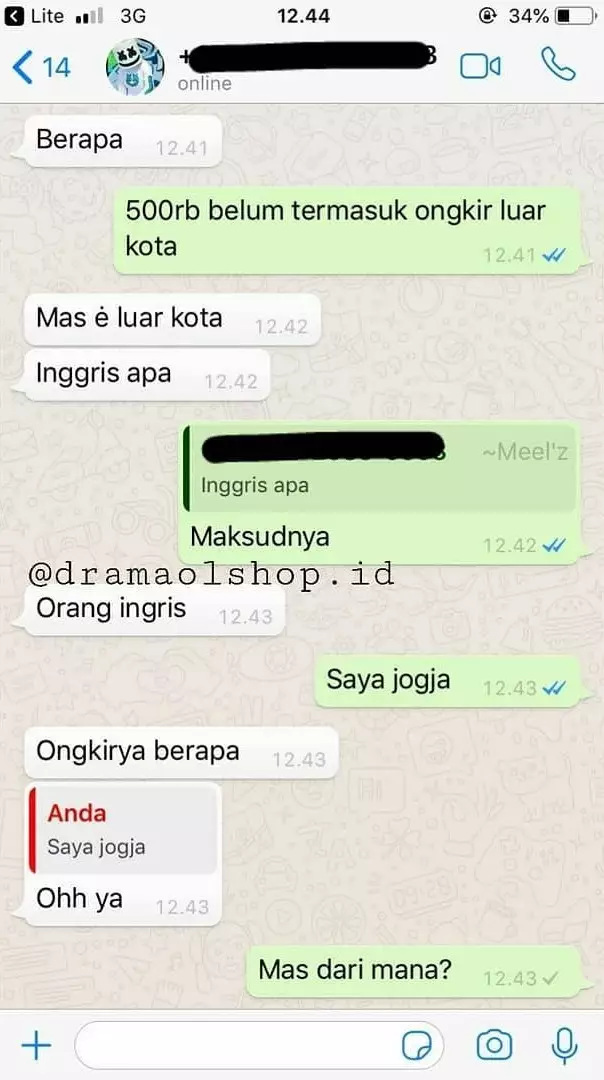chat lucu pembeli olshop tanya ongkir © 2020 instagram.com