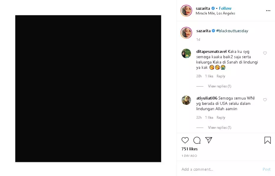 Sarah Azhari ungkap demo George Floyd Instagram/@sazarita