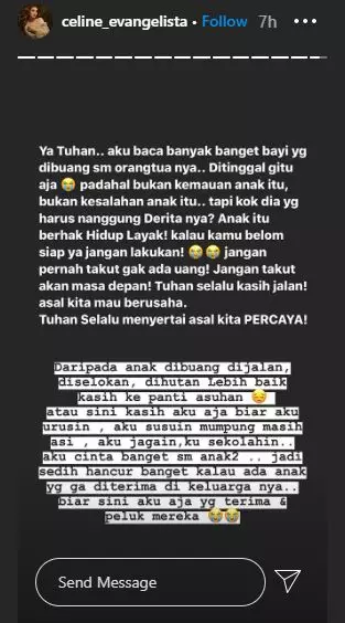 curhat sedih celine lihat bayi ditelantarkan instagram