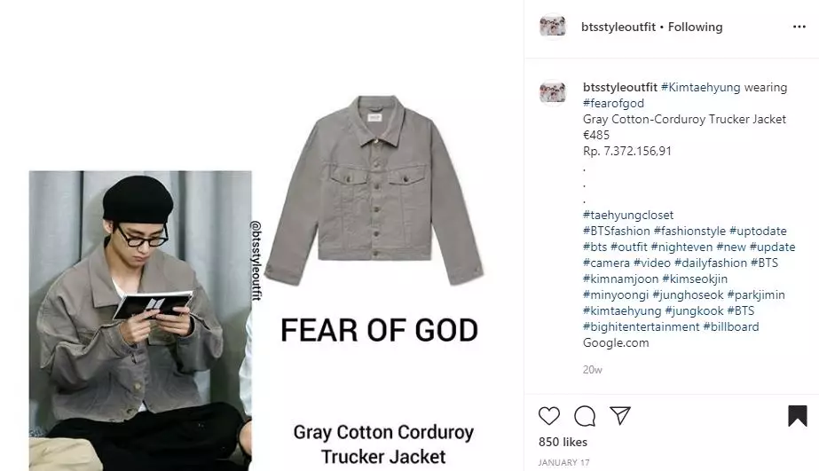 10 Koleksi jaket V BTS Instagram 10 Koleksi jaket V BTS Instagram