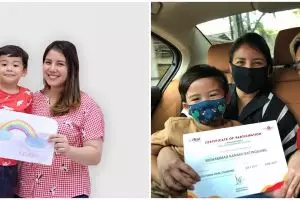 6 Potret anak Tya Ariestya bagi rapor drive thru, tetap meriah