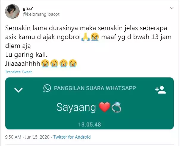 pamer durasi telepon Twitter