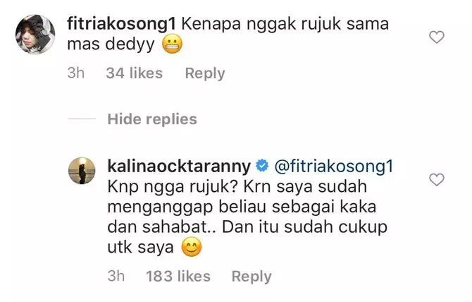 Kalina jawab soal rujuk © 2020 brilio.net Instagram/@kalinaocktaranny Kalina jawab soal rujuk © 2020 brilio.net Instagram/@kalinaocktaranny