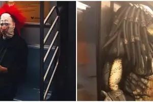 10 Potret penumpang kereta pakai kostum aneh ini bikin ngeri