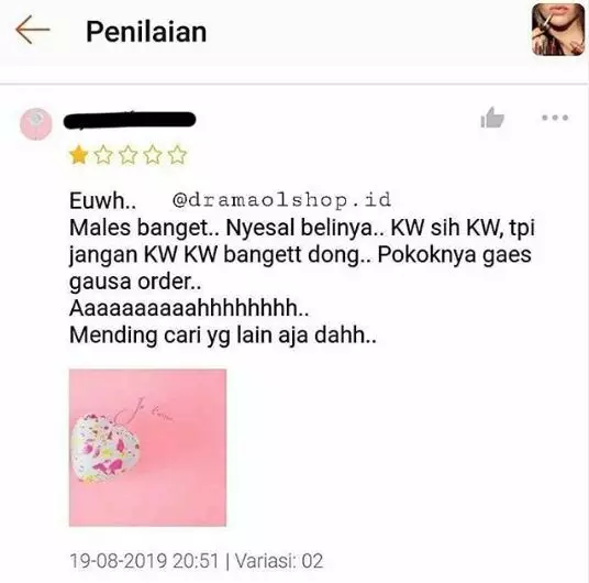 Review pembeli kasih bintang satu Instagram Review pembeli kasih bintang satu Instagram