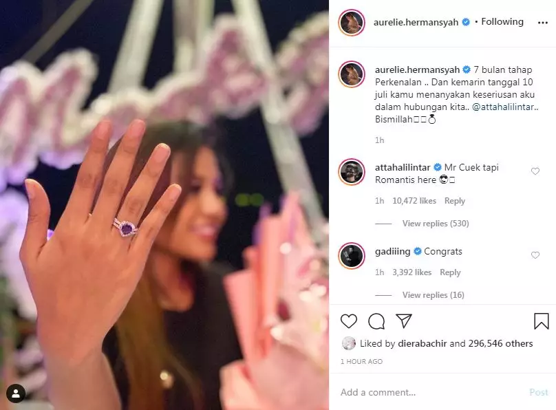 Aurel Hermansyah dilamar Atta Halilintar Instagram/@aurelie.hermansyah