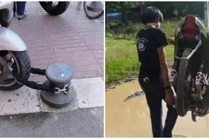 10 Ide nyeleneh mengamankan motor ini bikin tepuk jidat