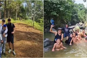 10 Momen keluarga Marcella Zalianty jelajah alam, mandi di sungai