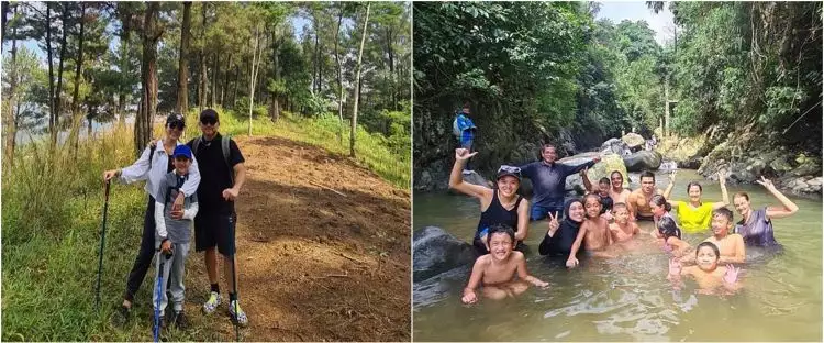 10 Momen keluarga Marcella Zalianty jelajah alam, mandi di sungai
