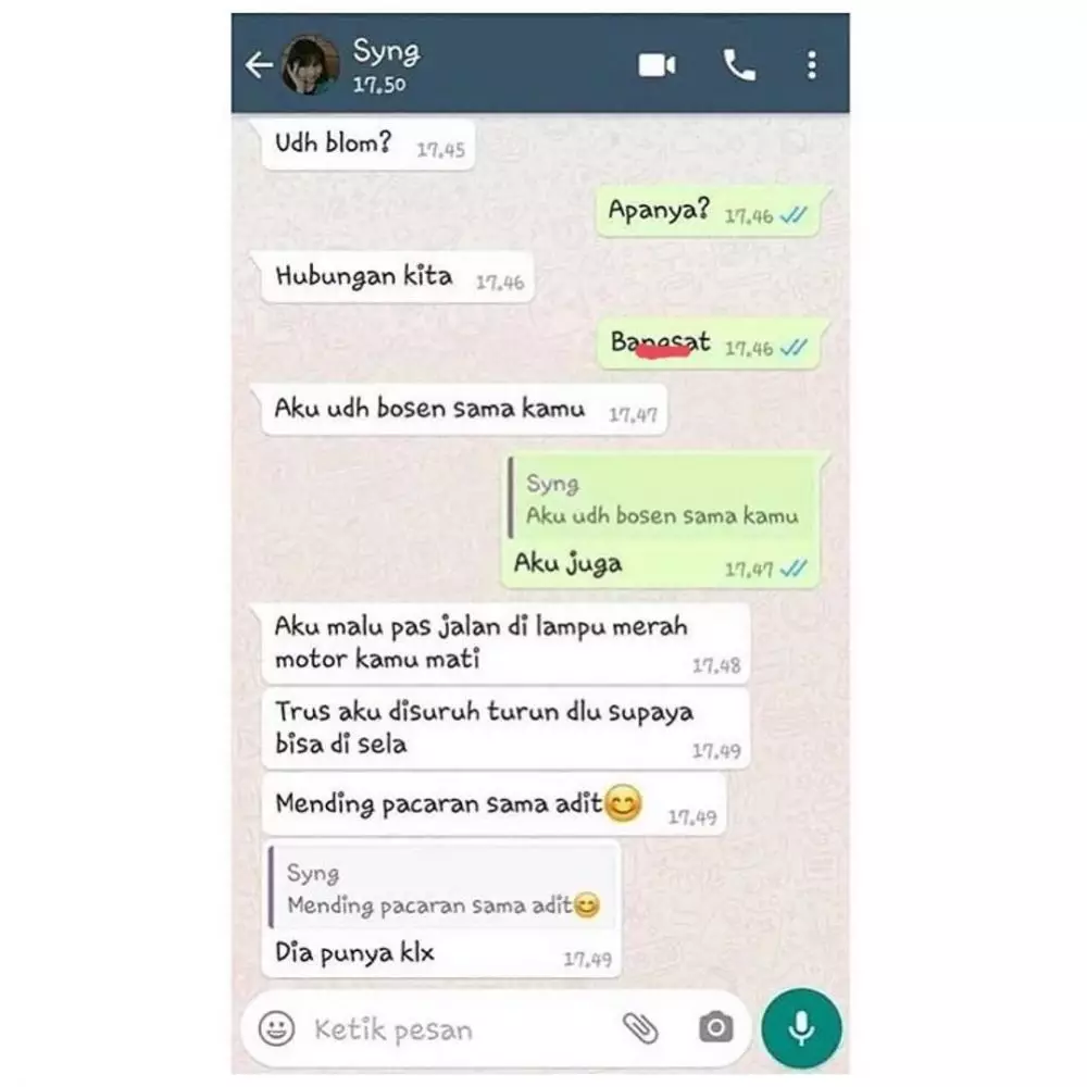 chat lucu pengen putus © 2020 instagram.com