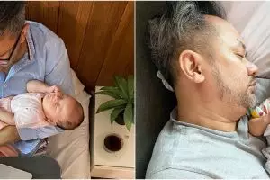 9 Momen Indra Brasco momong anak keempat, gayanya kocak