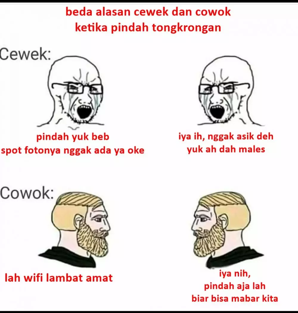meme beda cewe nongkrong berbagai sumber