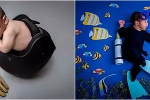 7 Pemotretan newborn anak artis, temanya sesuai hobi orangtua