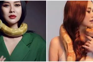 7 Potret Aura Kasih bareng ular, bikin bergidik