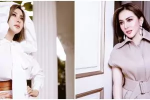 Gaya Syahrini pakai face shield bentuk hati di HUT SCTV, jadi sorotan