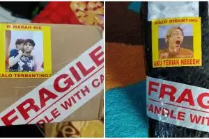 13 Stiker peringatan di paket pakai foto artis Korea ini kocak