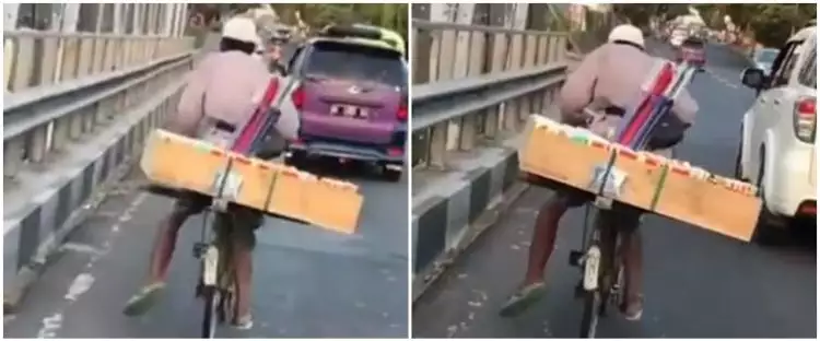 Viral penjual tisu kayuh sepeda dengan satu kaki, bikin haru