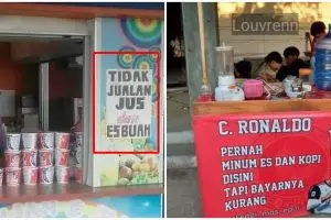 10 Tulisan lucu di gerobak minuman ini bikin pembeli gagal paham