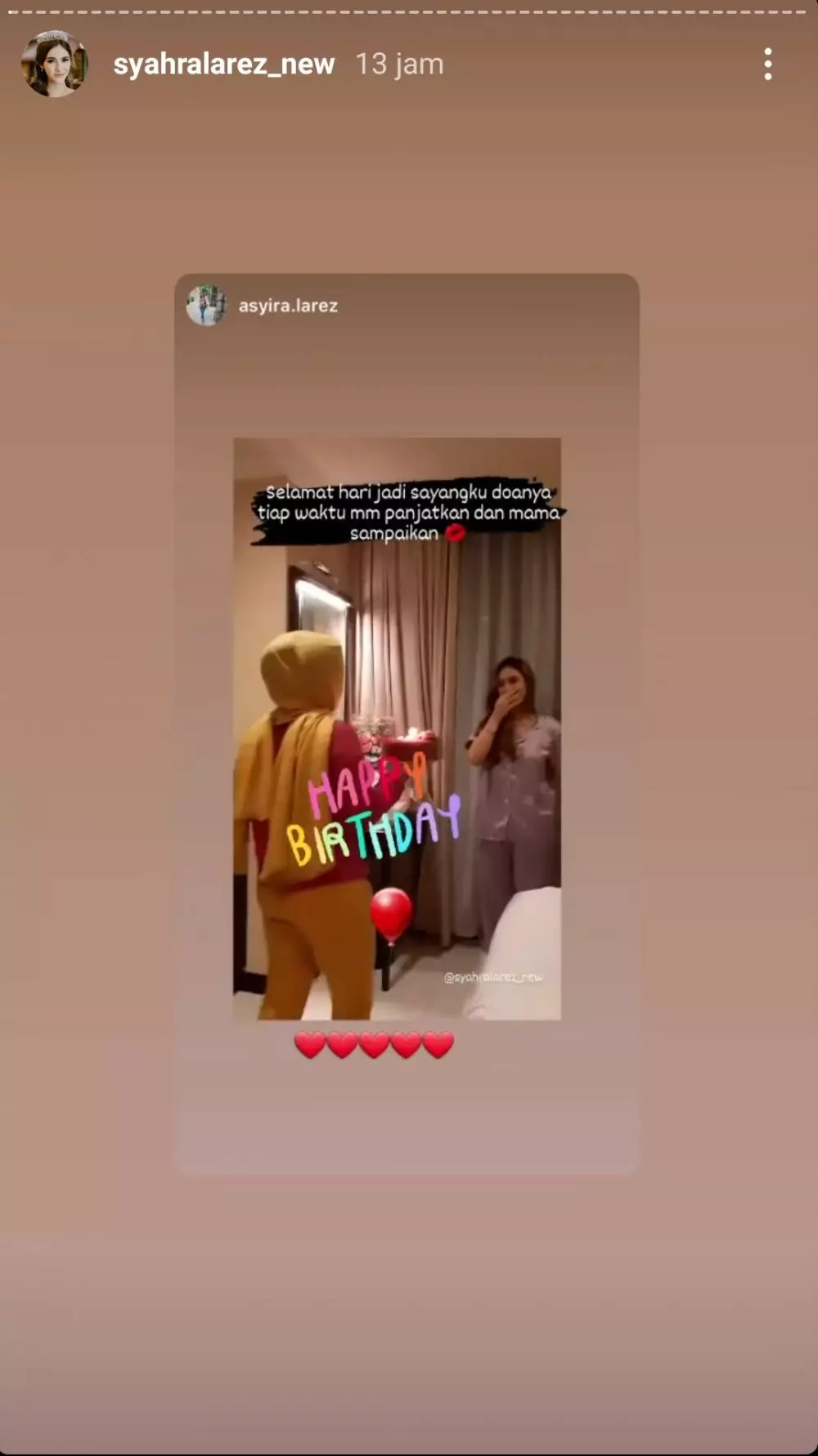 ulang tahun Syahra Larez instagram