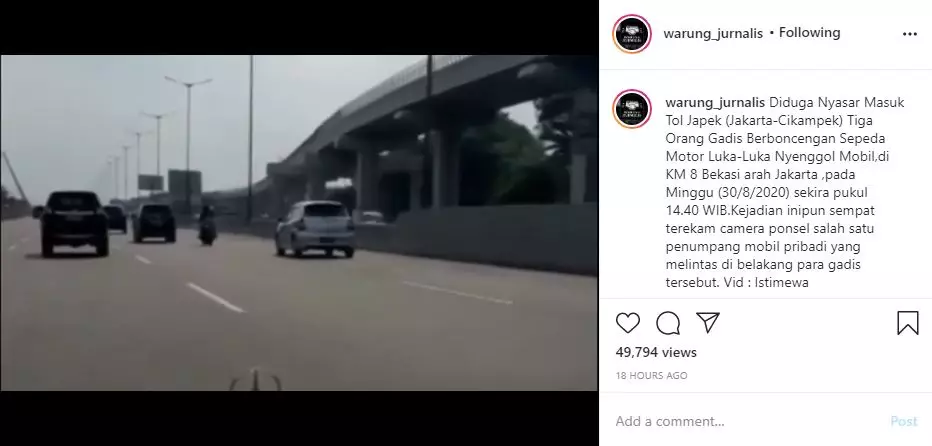 tiga gadis terobos jalan tol Instagram tiga gadis terobos jalan tol Instagram
