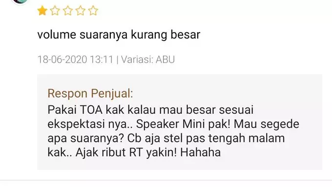 Balasan di review bintang 1 Twitter