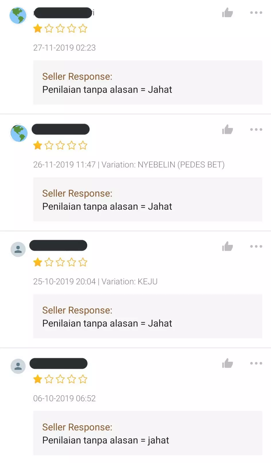 Balasan di review bintang 1 Twitter