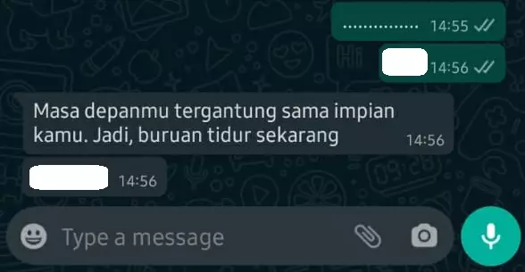 Chat motivasi dari teman Instagram