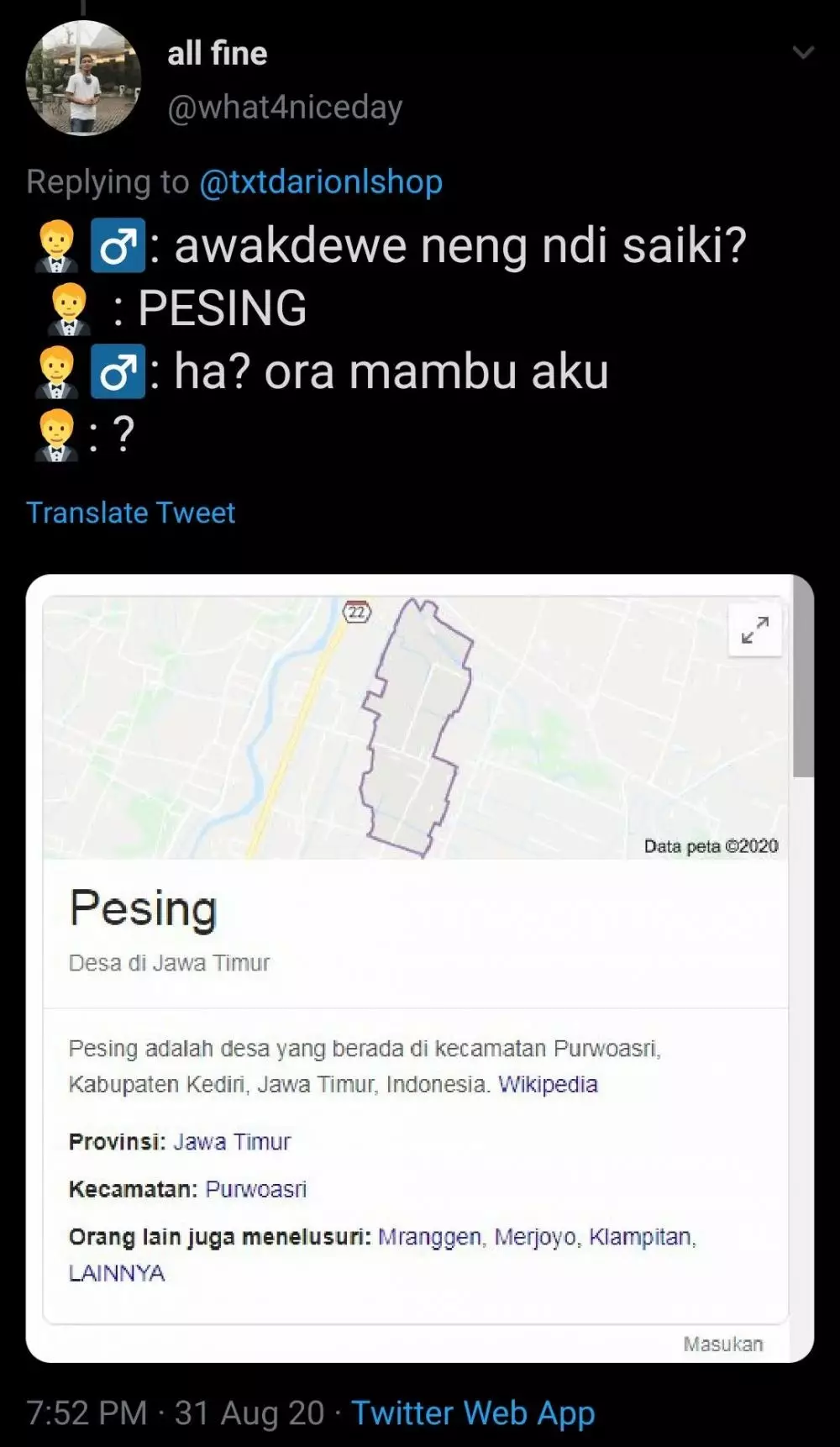 nama kota unik Twitter