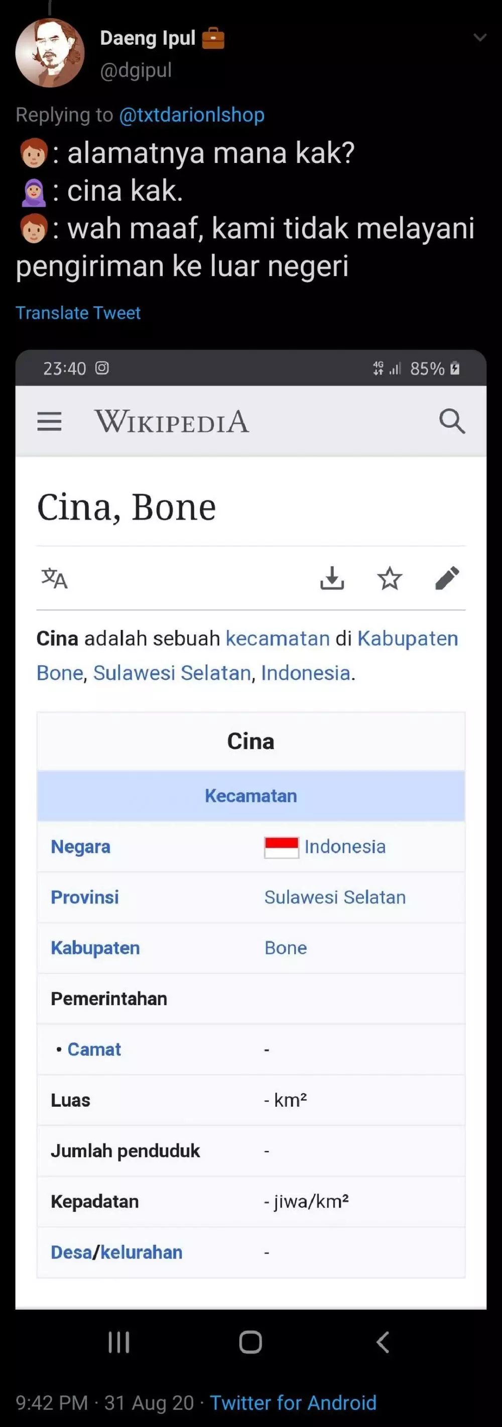 nama kota unik Twitter