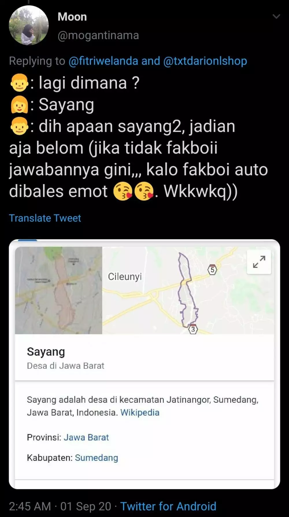 nama kota unik Twitter