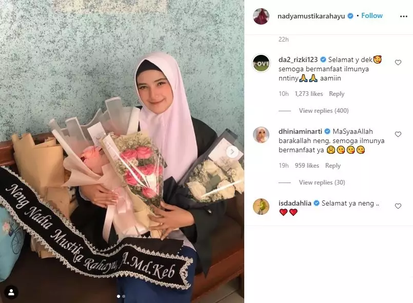 Ucapan selamat Rizki ke Nadya Mustika  Instagram