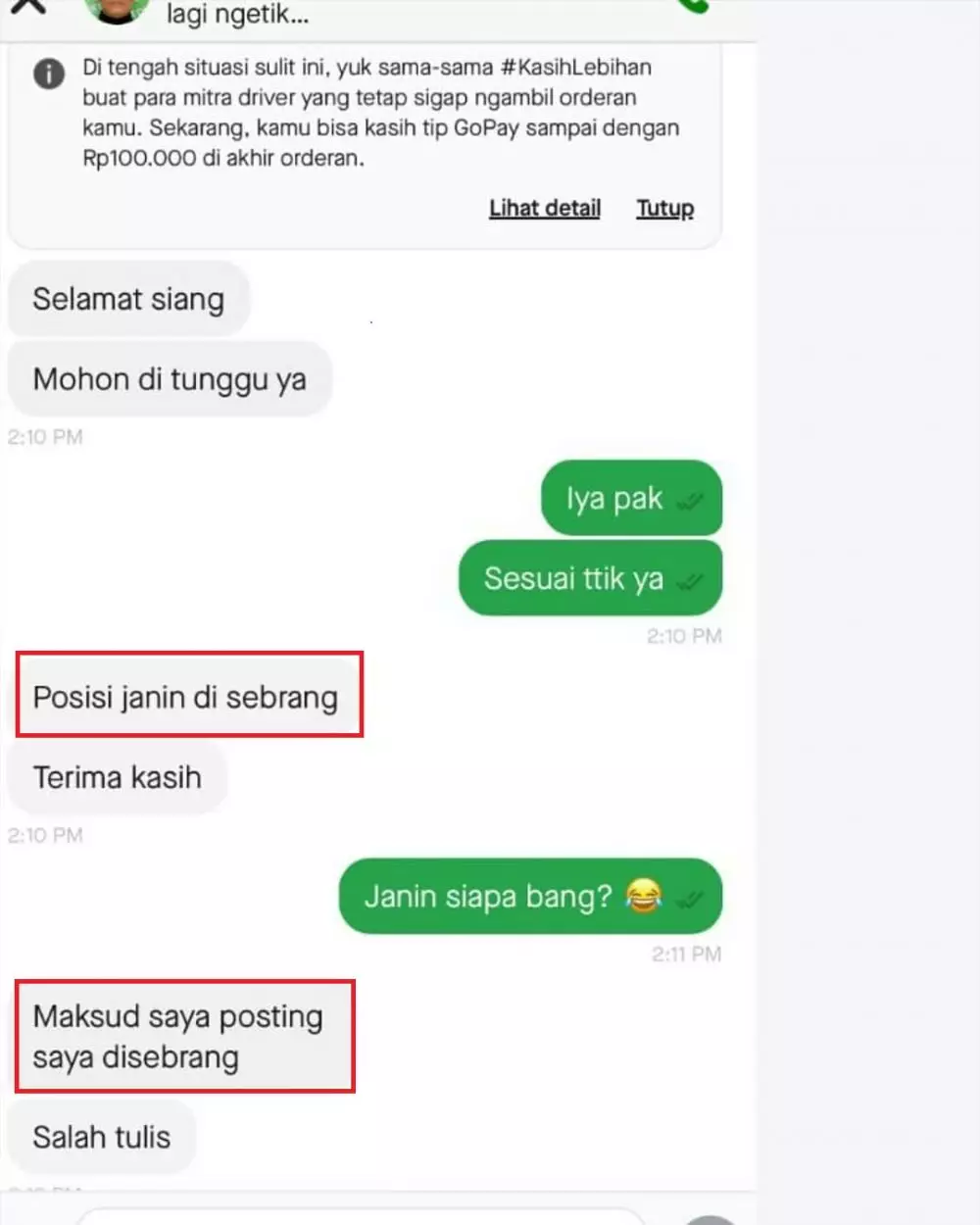 Chat typo lokasi penjemputan ojol Instagram
