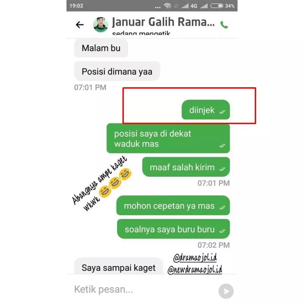 Chat typo lokasi penjemputan ojol Instagram